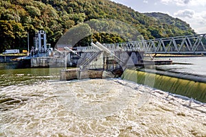 The locks, weirs and hydroelectric plant in the Meuse River near HastiÃÂ¨re-Lavaux in Belgium. photo