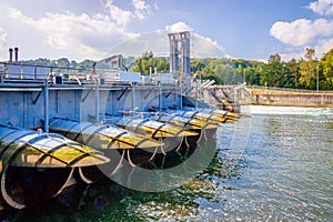 The locks, weirs and hydroelectric plant in the Meuse River near HastiÃÂ¨re-Lavaux in Belgium. photo