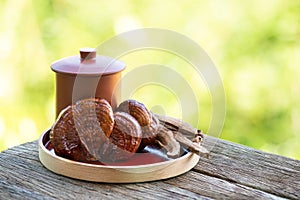 Reishi , lingzhi or Ganoderma lucidum mushroom on natural background