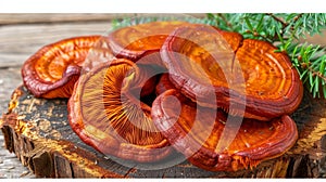 Reishi mushroom ganoderma lucidum on soft pastel colored background for serene visuals