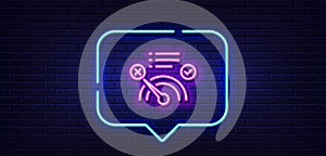 Reject bandwidth meter line icon. No internet sign. Neon light speech bubble. Vector