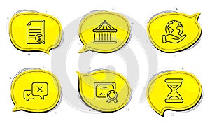 Reject, Financial documents and Time icons set. Carousels sign. Delete message, Check docs, Clock. Vector