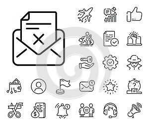 Reject letter line icon. Delete mail sign. Salaryman, gender equality and alert bell. Vector