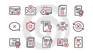 Reject line icons. Decline, Cancel and Dislike. Linear icon set. Vector