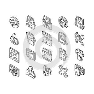 reject man stop stamp cancel isometric icons set vector
