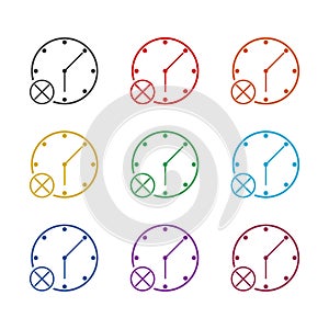 Reject time icon isolated on white background, color set