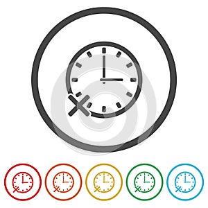 Reject time icon isolated on white background, color set