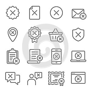 Reject Vector Line Icon Set. Contains such Icons as Cancellation, Deny, Error, Failed and more. Expanded Stroke