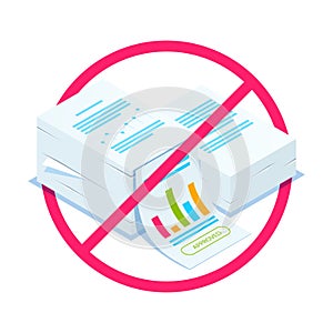 Rejection of documents. Isometric stack of documents. Can use for web banner, infographics, hero images. Flat isometric