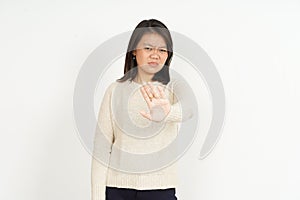 Rejection Gesture of Beautiful Asian Woman Isolated On White