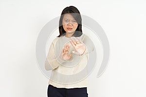 Rejection Gesture of Beautiful Asian Woman Isolated On White