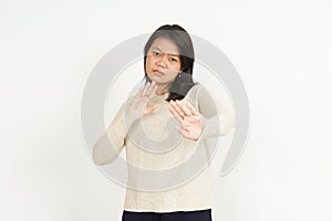 Rejection Gesture Of Beautiful Asian Woman Isolated On White