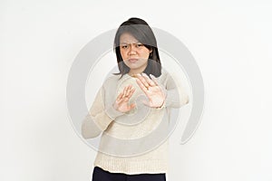 Rejection Gesture of Beautiful Asian Woman Isolated On White