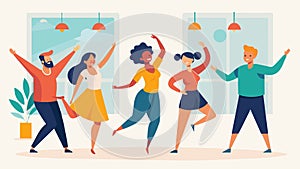 A rejuvenating morning dance class allowing guests to let loose and tap into their playful freespirited side.. Vector photo