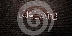 RELATE -Realistic Neon Sign on Brick Wall background - 3D rendered royalty free stock image