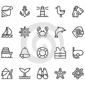 Related Cruise Line Vector Set Icon.