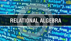 Relational algebra concept illustration using code for developing programs and app. Relational algebra website code with colorful