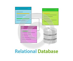 Relational database data table related symbol vector illustration concept