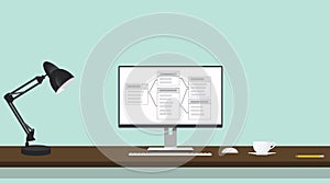 Relational database table on screen of computer