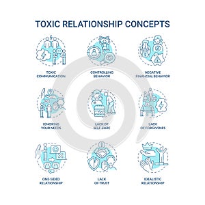 Relationship abuse concept icons set