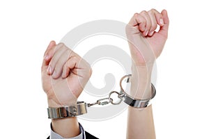 Relationship concept female male hands in handcuffs