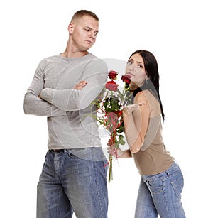 Relationship difficulties young couple in conflict isolated