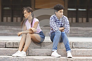 Relationship problem. Black teenage couple separate after argument