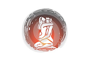 Relationship, sex, Kamasutra, man, woman concept. Hand drawn isolated vector.