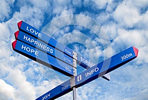 Relationship sign against a blue sky