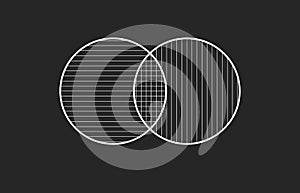 Relationship Venn diagram with 2 intersecting circles. Two opposite circles