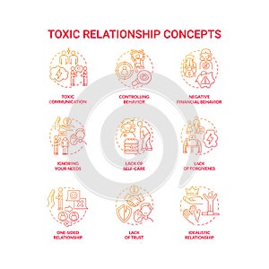 Relationship violence concept icons set