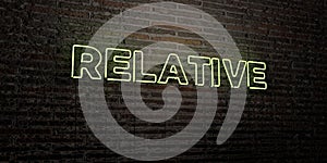 RELATIVE -Realistic Neon Sign on Brick Wall background - 3D rendered royalty free stock image