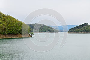 Relax autumn calm landscapes over the Pertusillo lake in val d'Agri, in the Province of Potenza, Basilicata, Italy