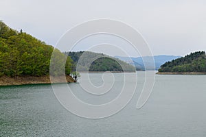 Relax autumn calm landscapes over the Pertusillo lake in val d'Agri, in the Province of Potenza, Basilicata, Italy