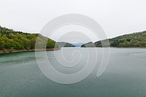 Relax autumn calm landscapes over the Pertusillo lake in val d'Agri, in the Province of Potenza, Basilicata, Italy