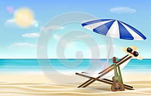 Relax beach chair umbrella with sea beach background