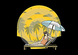 Relax on the beach chair under the umbrella illustration