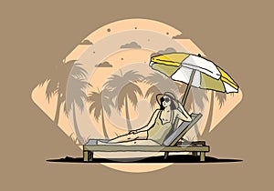 Relax on the beach chair under the umbrella illustration