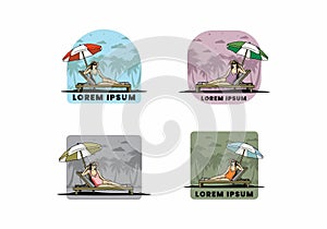 Relax on the beach chair under the umbrella illustration