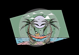 Relax on hammock on the beach illustration