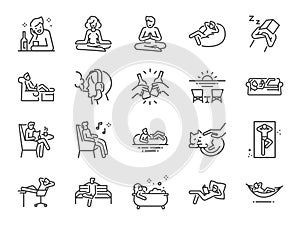 Relax line icon set. Included the icons as chill, take a rest, recreation, relaxation, calm, and more.