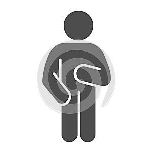 Relax man pose solid icon. Man with left hand down and raised hand on the right glyph style pictogram on white