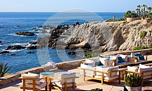 Relax place ocean view at rocky cliff at california los cabos mexico nice hotel restaurant with fantastic views