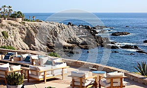 Relax place ocean view at rocky cliff at california los cabos mexico nice hotel restaurant with fantastic views