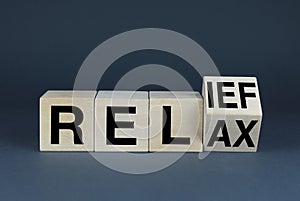 Relax - Relief. Cubes form words Relax - Relief