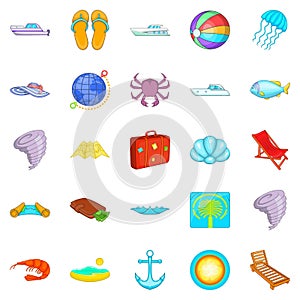 Relax on the ship icons set, cartoon style