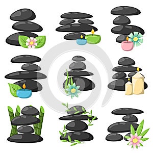 Relax spa stones vector set.