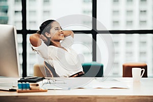 Relax time.  Successful Businesswoman relaxing  and resting after sitting and hard working