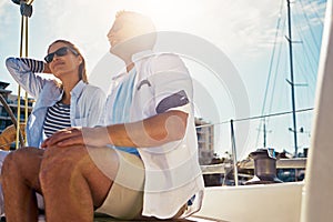 Relax, travel and luxury with couple on yacht for summer, love and sunset on Rome vacation trip. Adventure, journey and