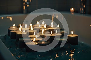 relax wellness care room relaxation bath spa candlelight light candle. Generative AI.